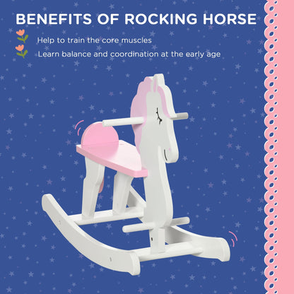 Kids Wooden Ride On Toy, Rocking Horse w/ Handlebar, Foot Pedal, Pink