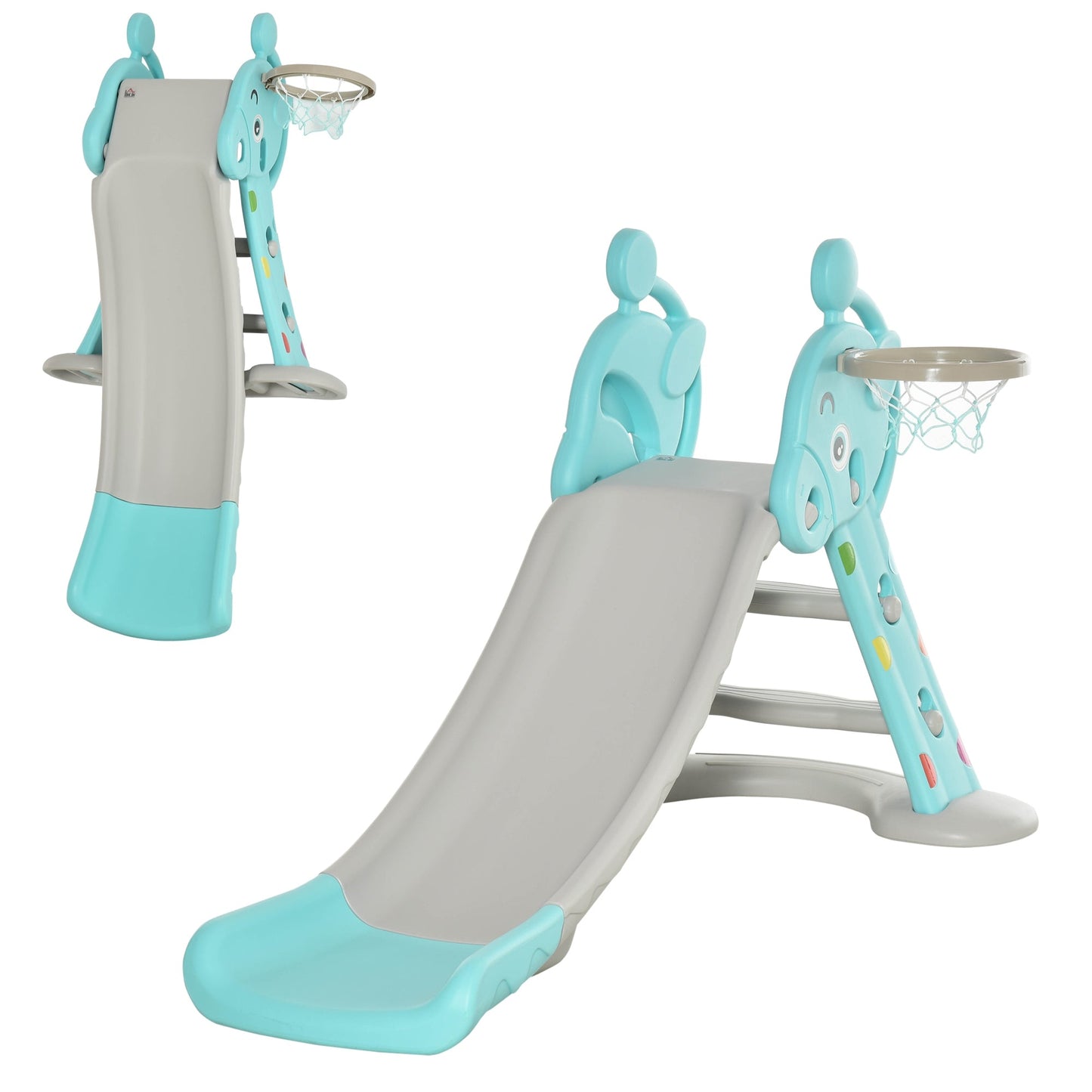 2 in 1 Kids Slide with Basketball Hoop 18 months -4 Years Old Deer Blue