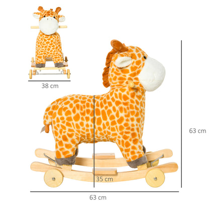 2-IN-1 Kids Plush Ride-On Rocking Gliding Horse Giraffe-shaped Yellow HOMCOM