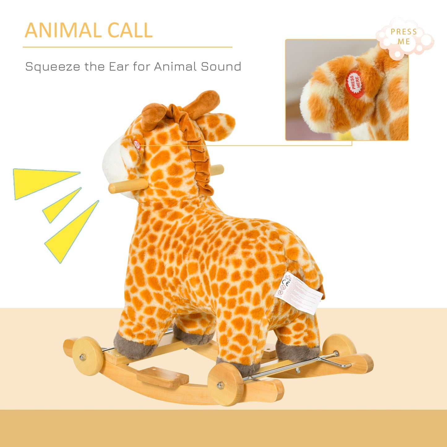 2-IN-1 Kids Plush Ride-On Rocking Gliding Horse Giraffe-shaped Yellow HOMCOM