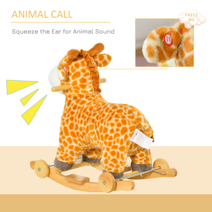 2-IN-1 Kids Plush Ride-On Rocking Gliding Horse Giraffe-shaped Yellow HOMCOM