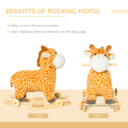 2-IN-1 Kids Plush Ride-On Rocking Gliding Horse Giraffe-shaped Yellow HOMCOM