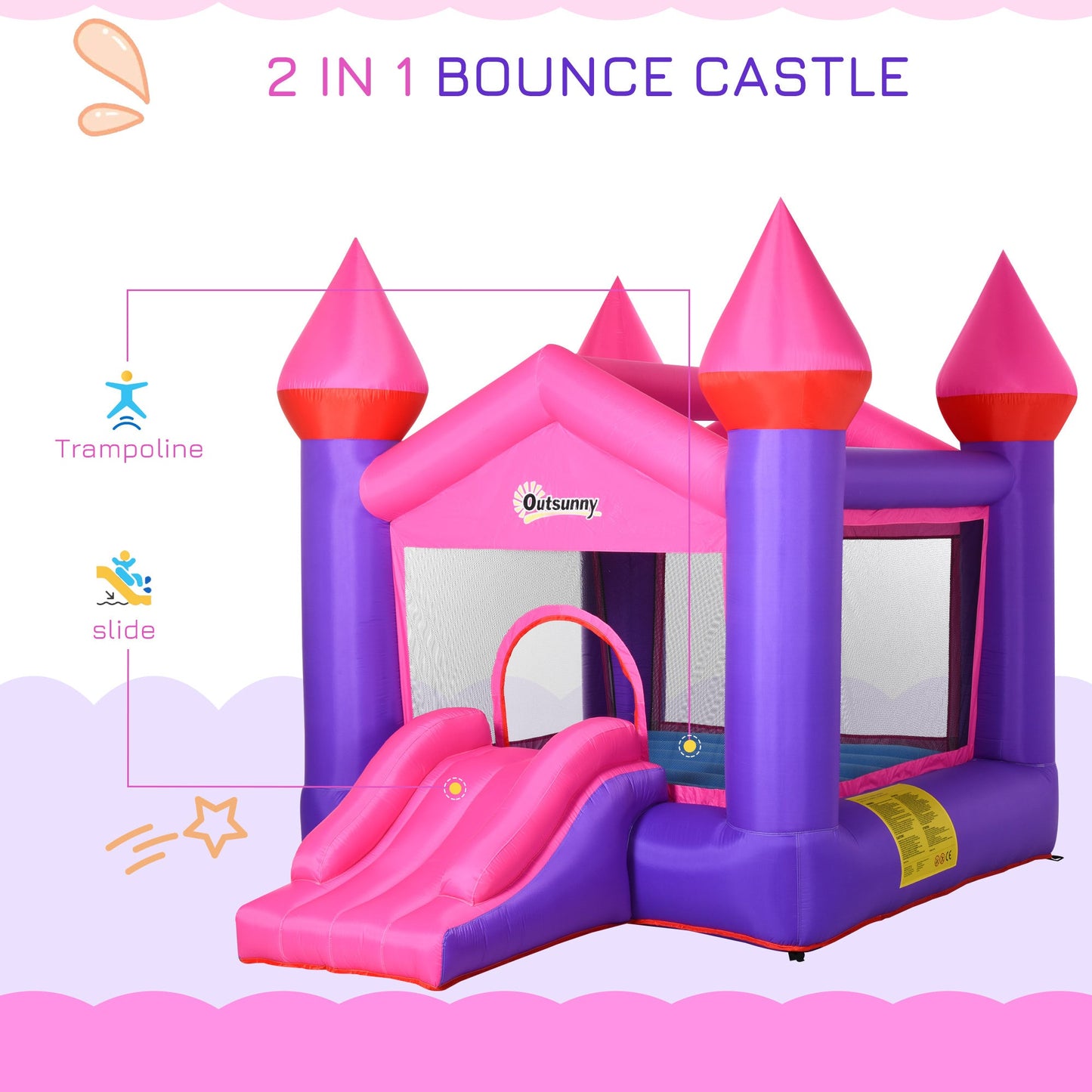 Bouncy Castle With Slide Inflatable Trampoline w/ Blower Multi-color