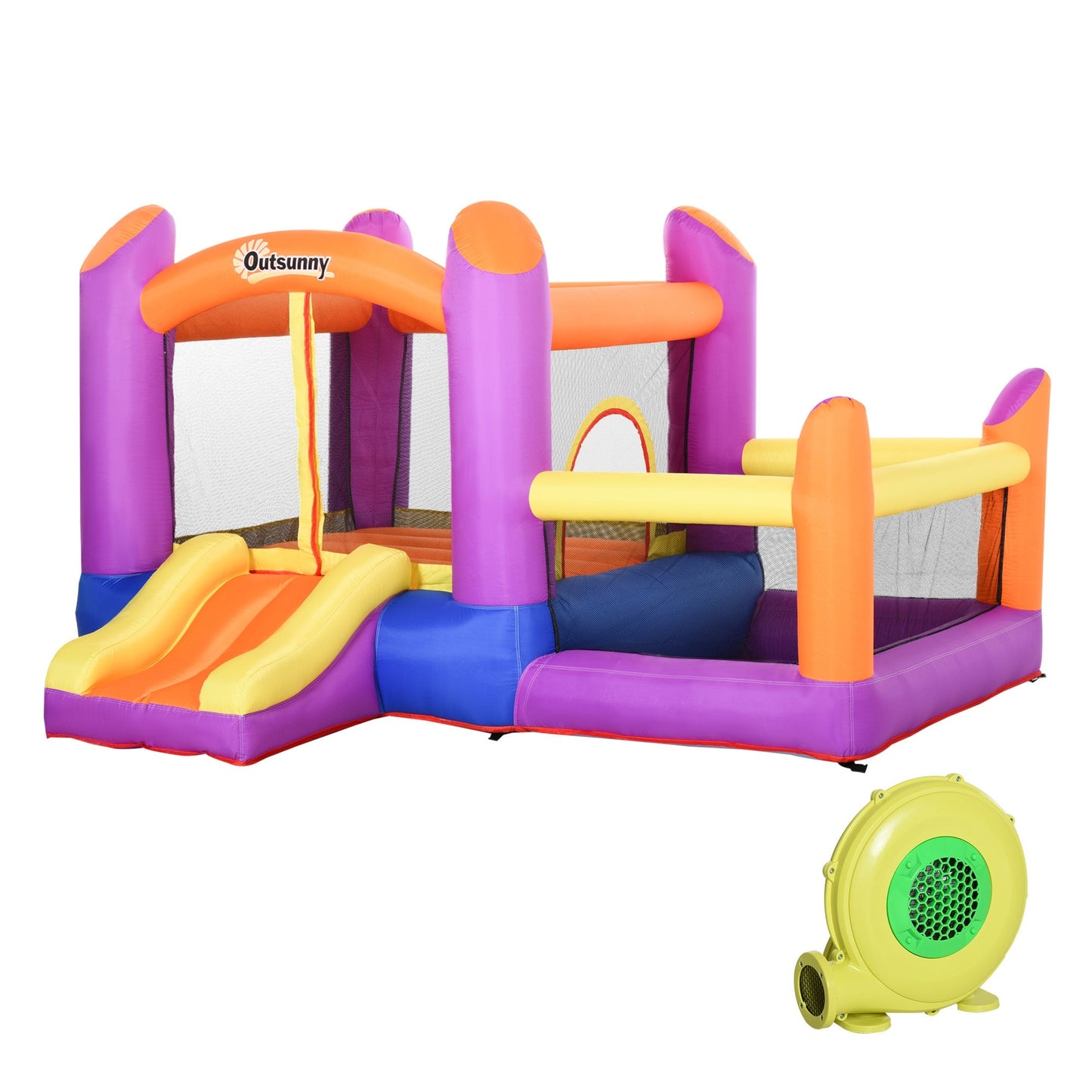 Bouncy Castle with Slide Pool House Inflatable w/ Blower Multi-color Outsunny