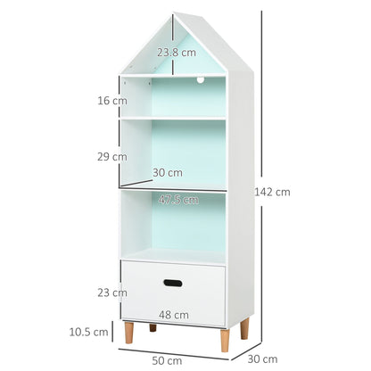 142x50cm Child's Rocket Bookshelf w/ 3 Shelves Drawer Wood Legs White