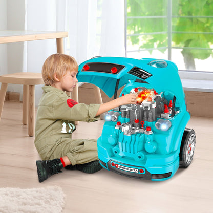 Kids Truck Engine Toy Set Horn Light Car Key Age 3-5 Years, Teal Green