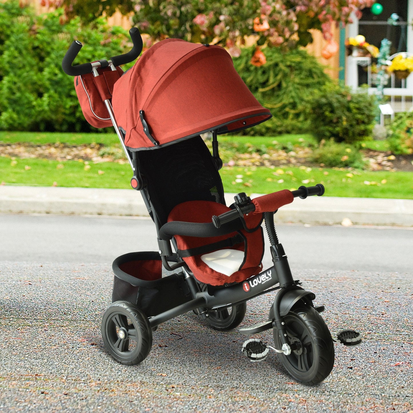 3 Wheels Children Tricycle Ride-on Toy Kids Handle Storage Canopy