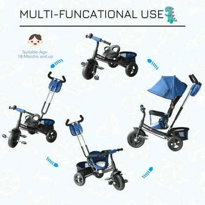 3 Wheels Children Tricycle Ride-on Toy Kids Handle Storage Canopy