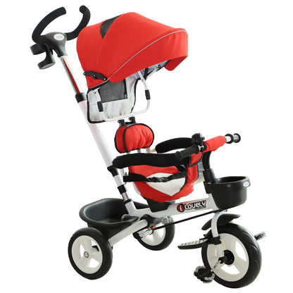 4-in-1 Baby Tricycle Folding Kids Trike Detachable w/ Canopy Red HOMCOM