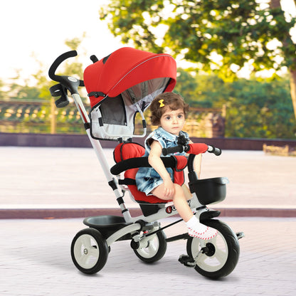 4-in-1 Baby Tricycle Folding Kids Trike Detachable w/ Canopy Red HOMCOM