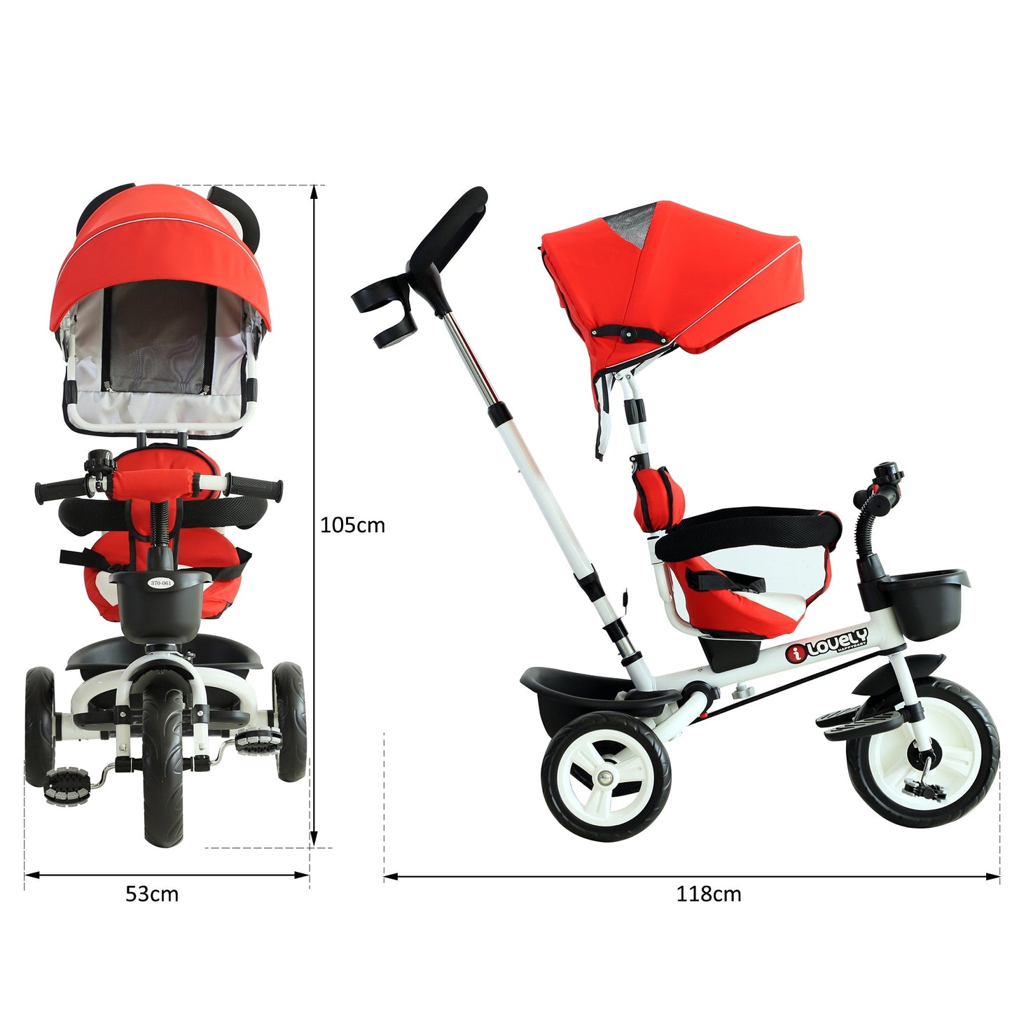 4-in-1 Baby Tricycle Folding Kids Trike Detachable w/ Canopy Red HOMCOM