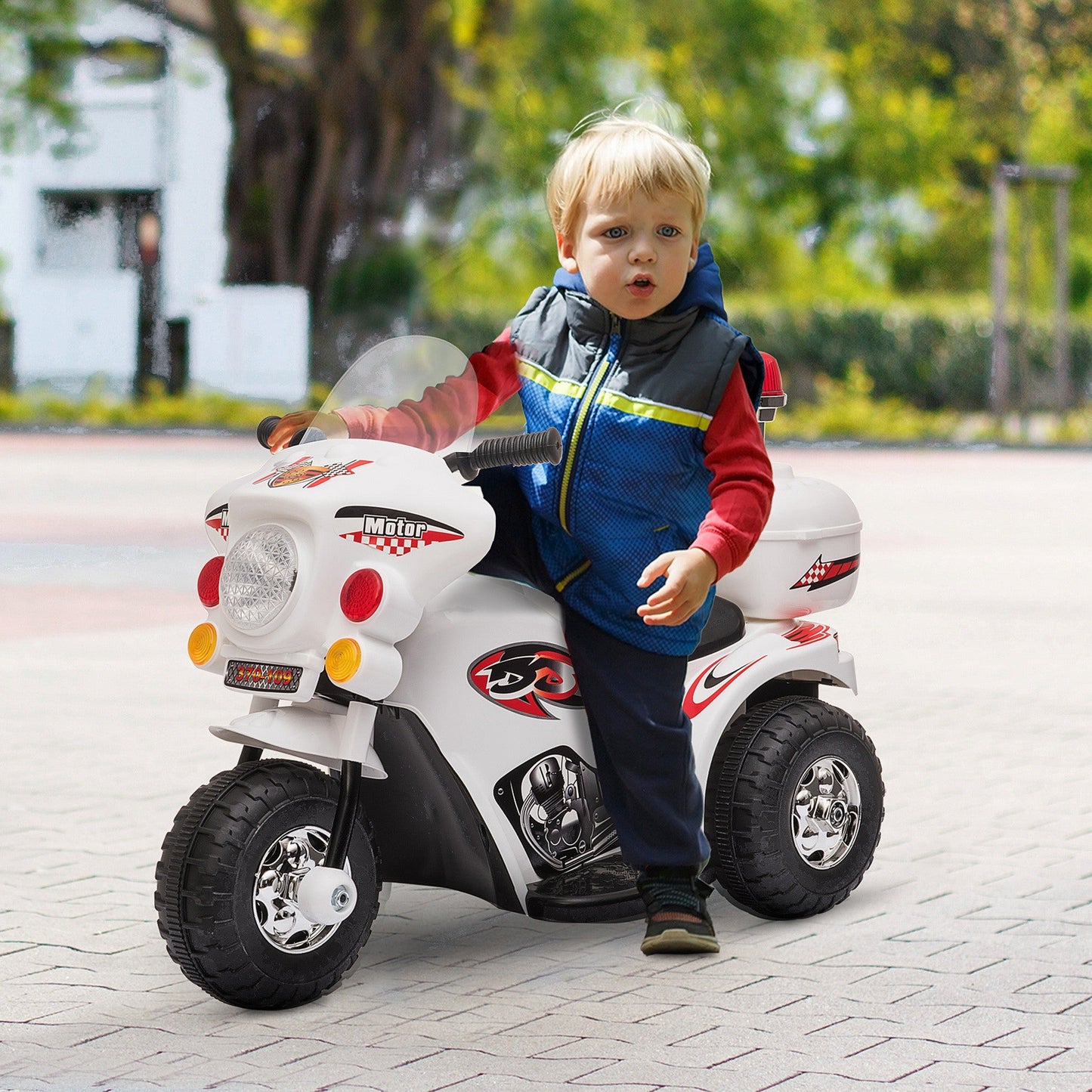 Toddler 3km/h Electric Motorbike Ride On w/ Lights Music Storage White HOMCOM