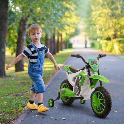 12V Kids Electric Motorbike Ride-On Motorcycle Training Wheels - Green