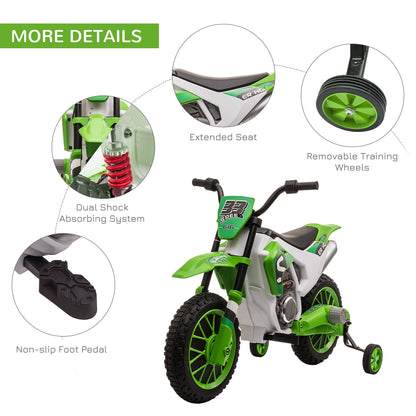 12V Kids Electric Motorbike Ride-On Motorcycle Training Wheels - Green