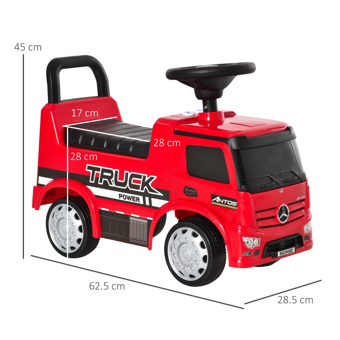 3-in-1 Ride On Car Kids Mercedes Truck Storage for 12 - 36 Months Red