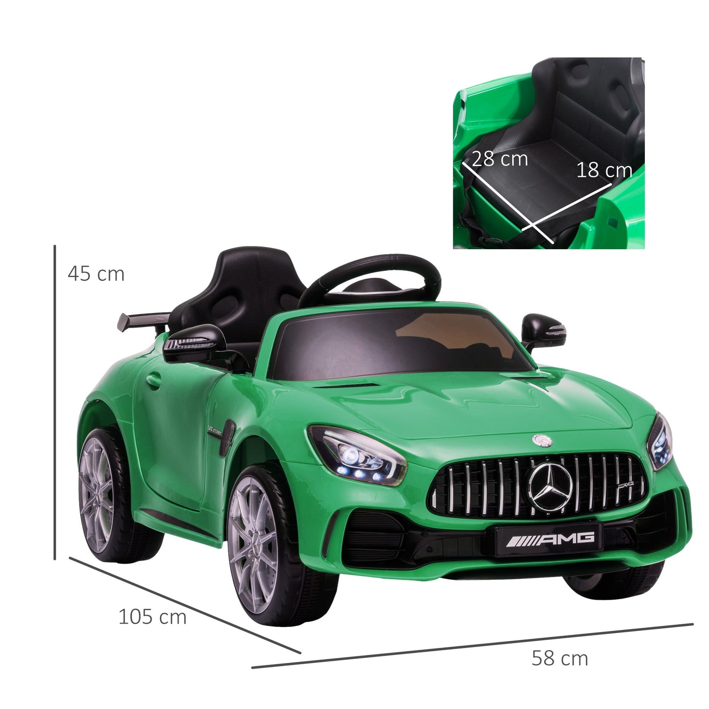 12V Licensed Mercedes Ride-On Car w/ Lights Music Remote 3-5 Yrs Green