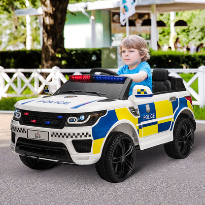 12V Kid Electric Ride On Police Car w/ Remote Siren Bluetooth 3-6 Years HOMCOM