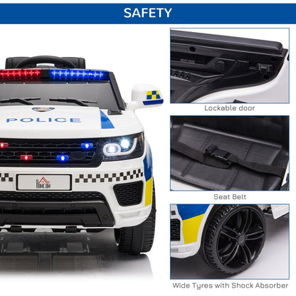 12V Kid Electric Ride On Police Car w/ Remote Siren Bluetooth 3-6 Years HOMCOM