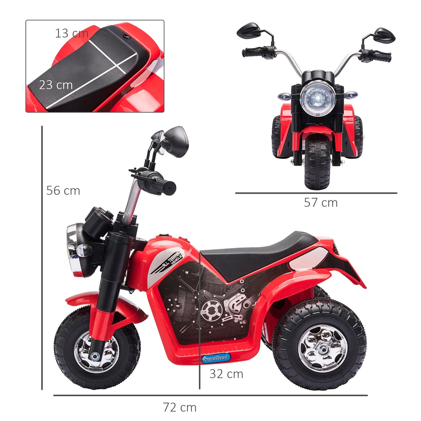 Kids 6V Electric Motorcycle Ride-On Toy Battery 18 - 36 Months Red HOMCOM