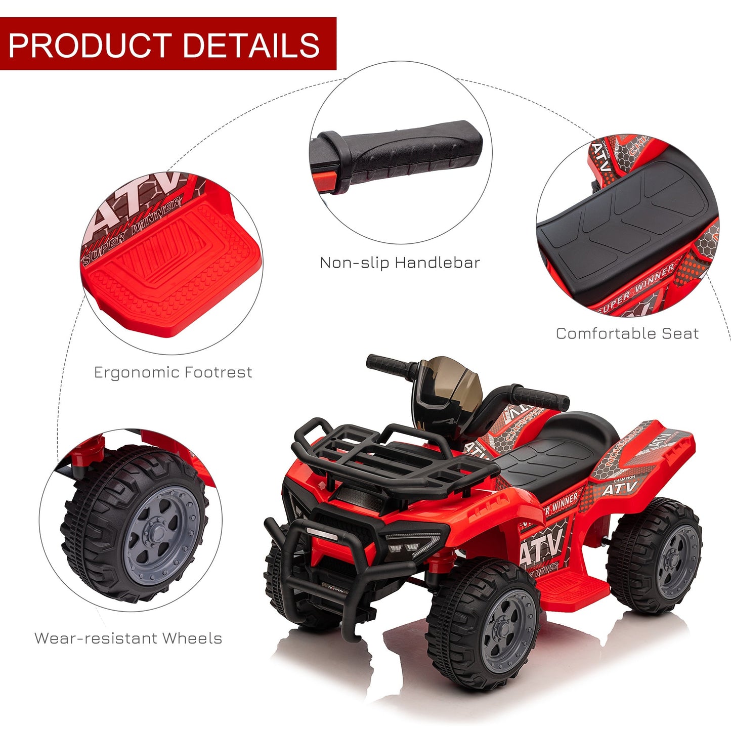 6V Kids Electric Ride on Car Toddler Quad Bike ATV for 18-36 month Red