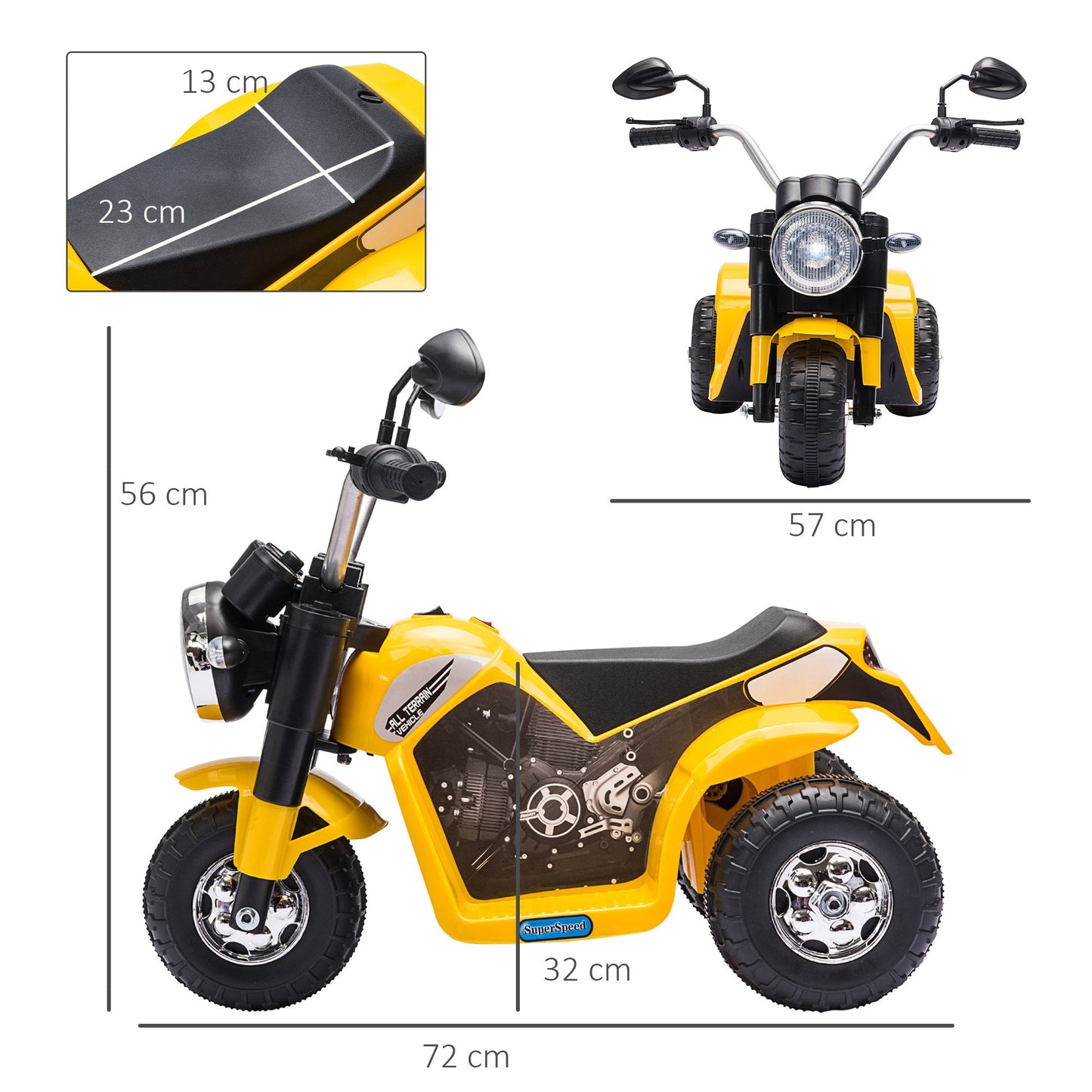 Kids 6V Electric Motorcycle Ride-On Toy Battery 18 - 36 Months Yellow HOMCOM