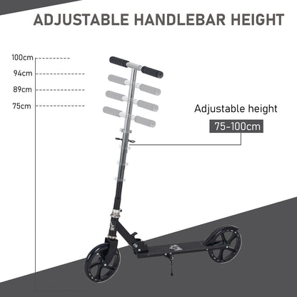 Kids Scooter Ride On Toy Height Adjustable For 7-14 Years, Black HOMCOM