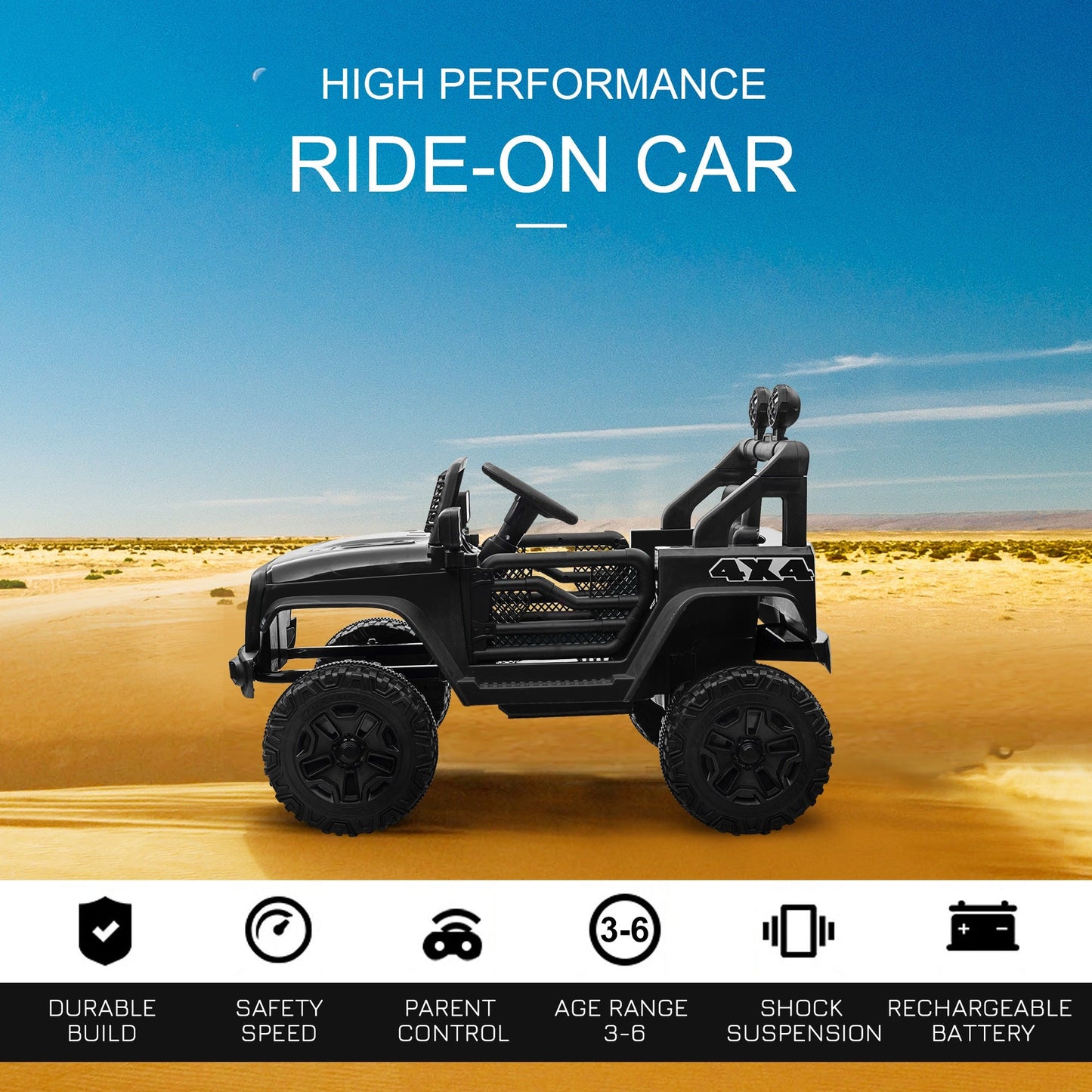 12V Kids Electric Ride On Car Truck Off-road Toy Remote Control Black HOMCOM