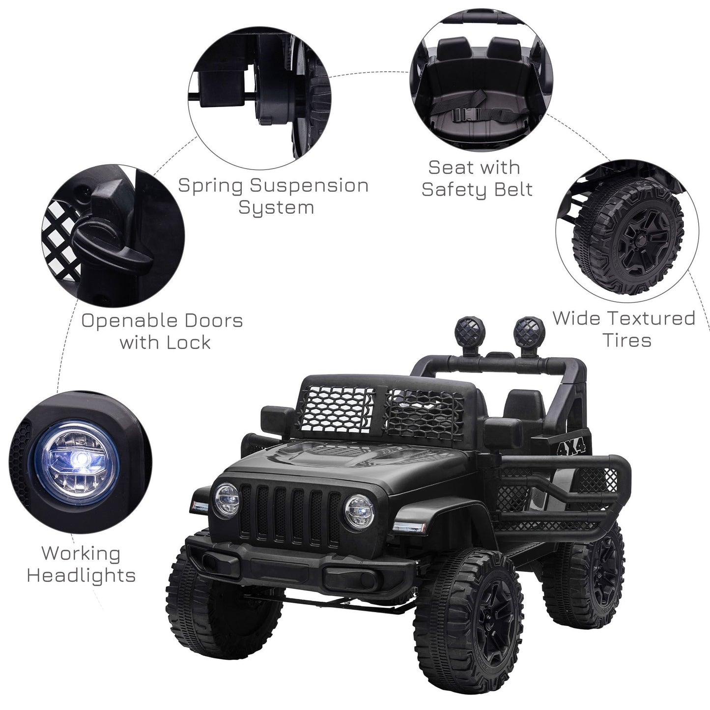 12V Kids Electric Ride On Car Truck Off-road Toy Remote Control Black HOMCOM