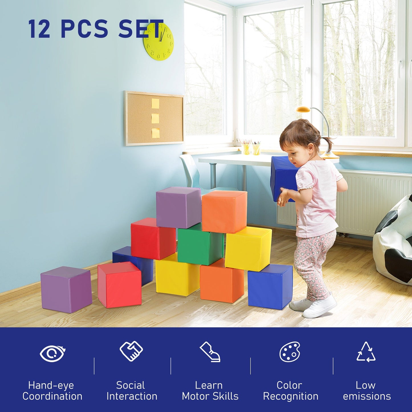 12 Piece Kids Soft Play Blocks Soft Foam Toy Building Stacking Block HOMCOM