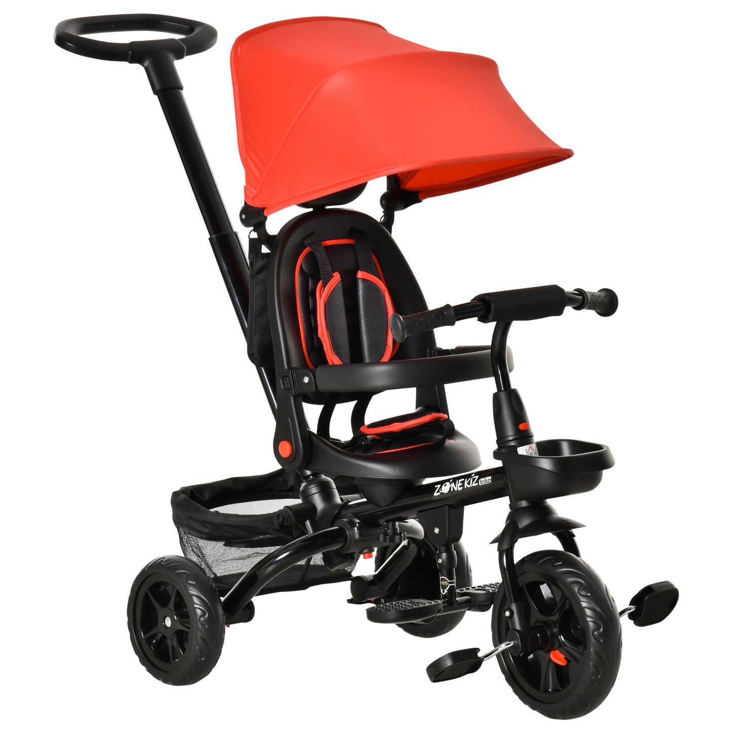 4 in 1 Kids Tricycle w/ Push Handle Brake Clutch Footrest Handrail Belt