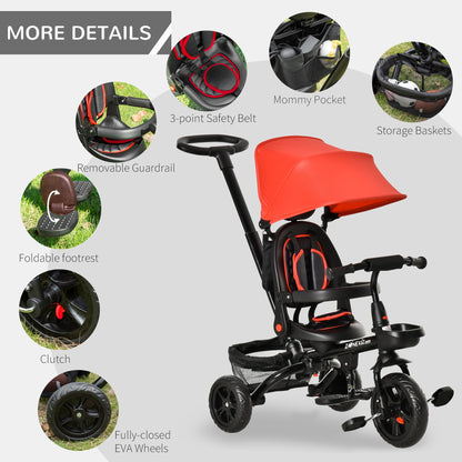 4 in 1 Kids Tricycle w/ Push Handle Brake Clutch Footrest Handrail Belt