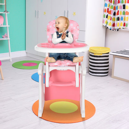 3-in-1 Convertible Baby High Chair Booster Seat w/ Removable Tray Pink HOMCOM