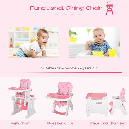 3-in-1 Convertible Baby High Chair Booster Seat w/ Removable Tray Pink HOMCOM