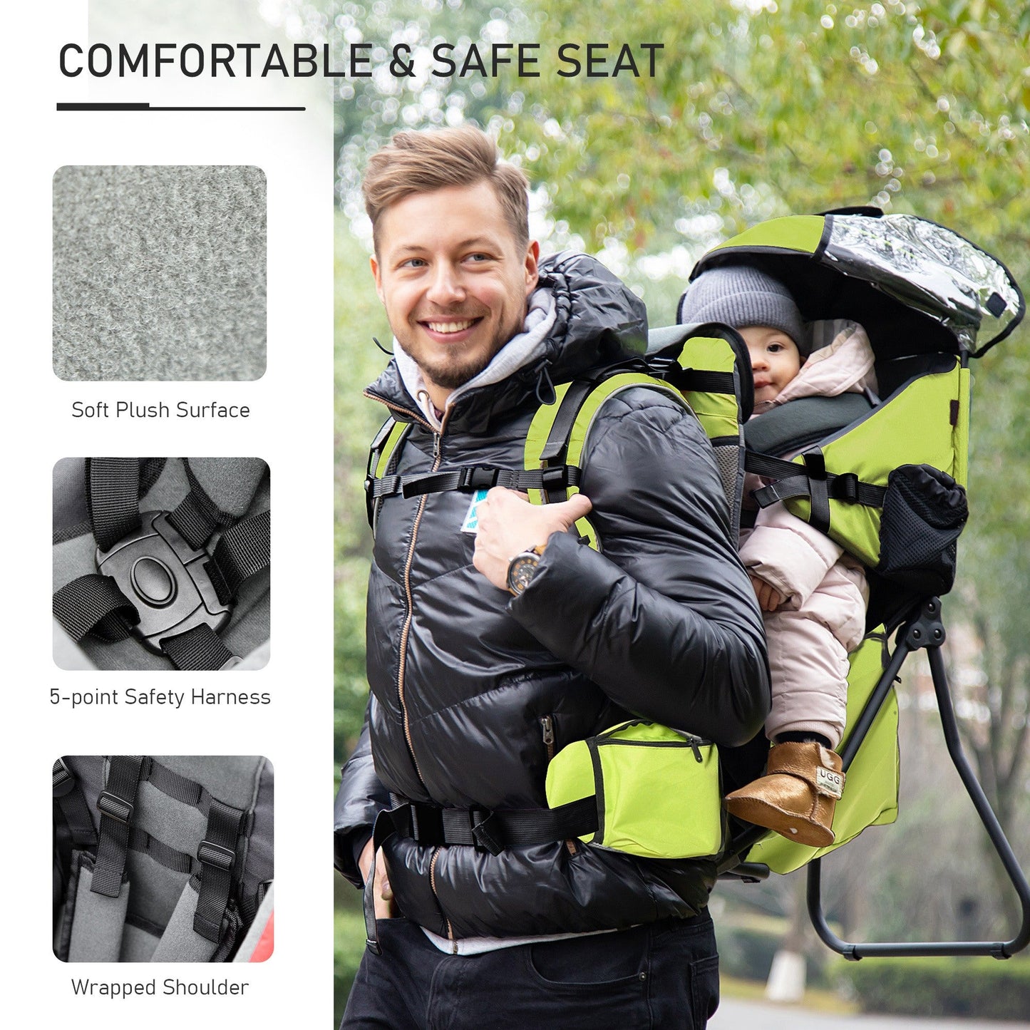 Baby Hiking Backpack Carrier Detachable Rain Cover for Toddlers  HOMCOM