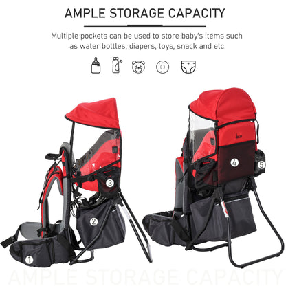 Baby Hiking Backpack Carrier w/ Detachable Rain Cover for Toddlers Red HOMCOM