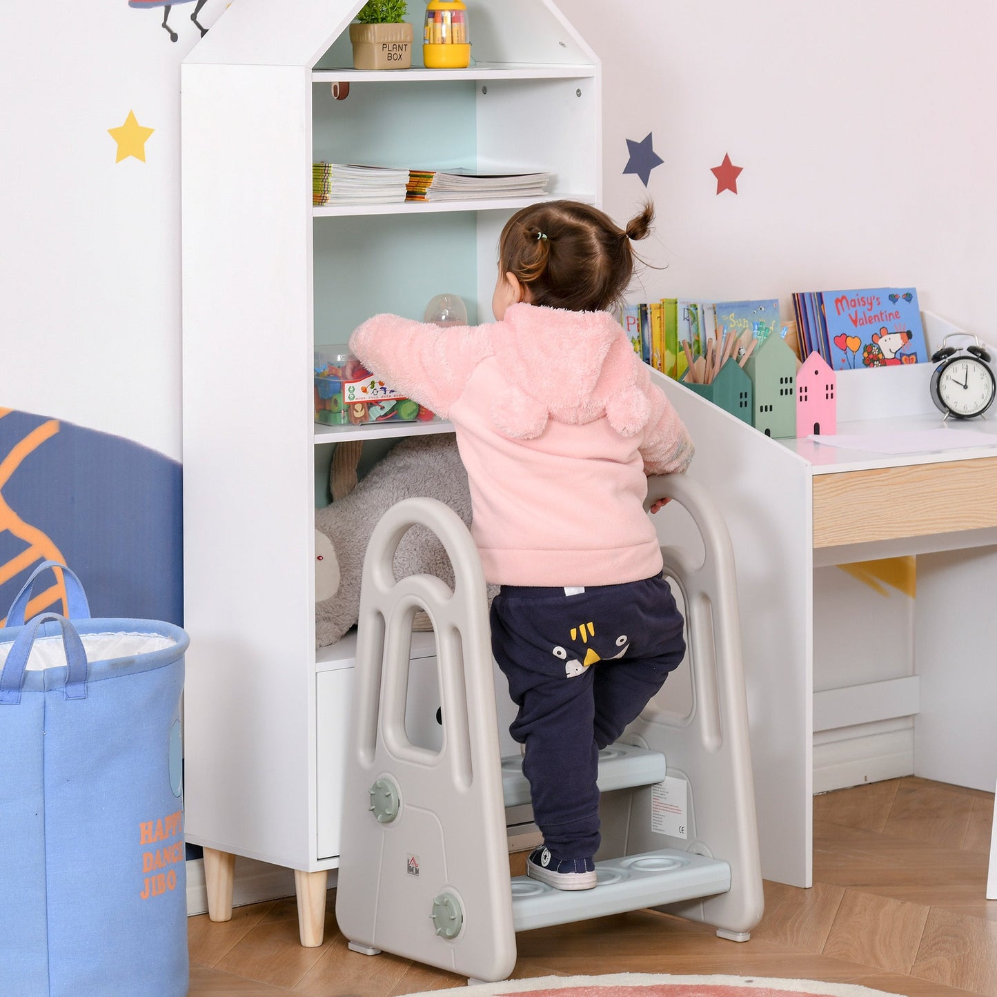 Two-Step Stool for Kids Toddlers with Handle for Toilet Potty Training HOMCOM