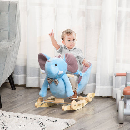 2-in-1 Baby Rocking Horse Ride On Elephant W/ Wheels Music, Blue