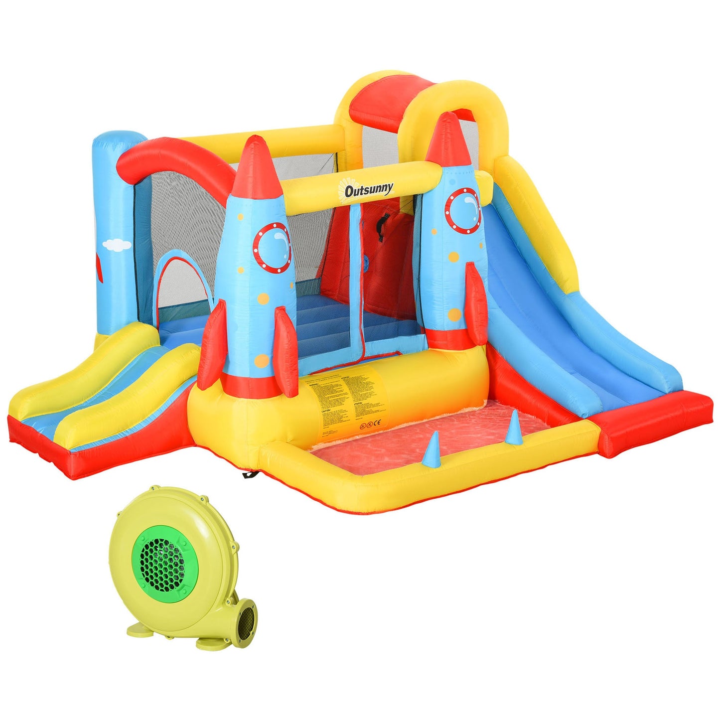 Bouncy Castle with Slide Pool Rocket Trampoline w/ Carrybag Blower