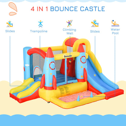 Bouncy Castle with Slide Pool Rocket Trampoline w/ Carrybag Blower