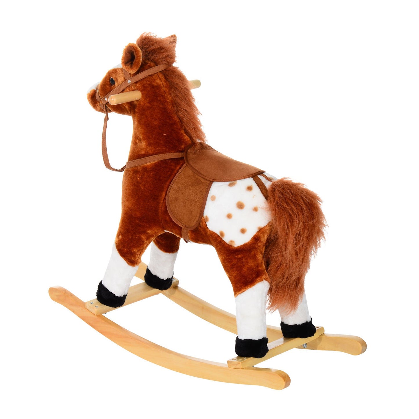 Rocking Horse Toy Plush Wood Pony Riding Rocker Neigh Sound Brown