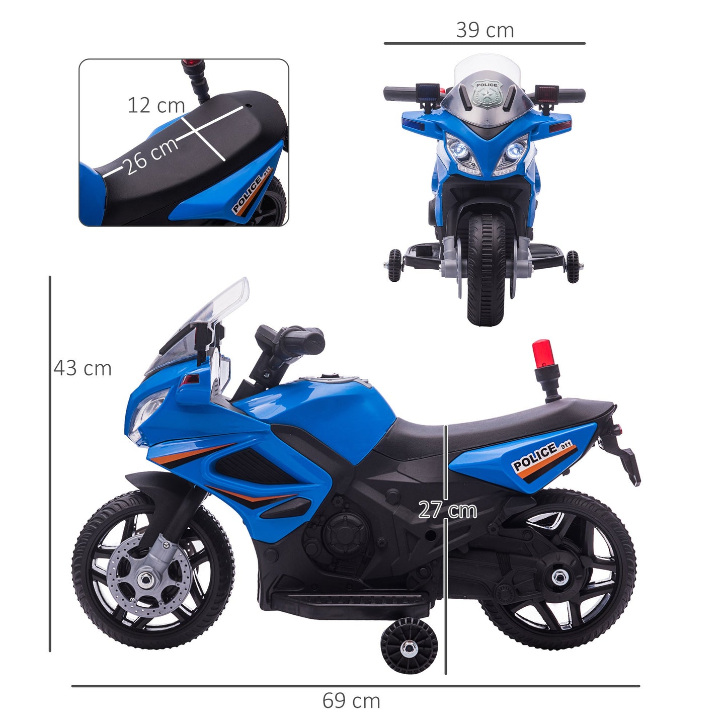 HOMCOM Kids 6V Electric Pedal Motorcycle Ride-On Toy Battery 18-36 months Blue