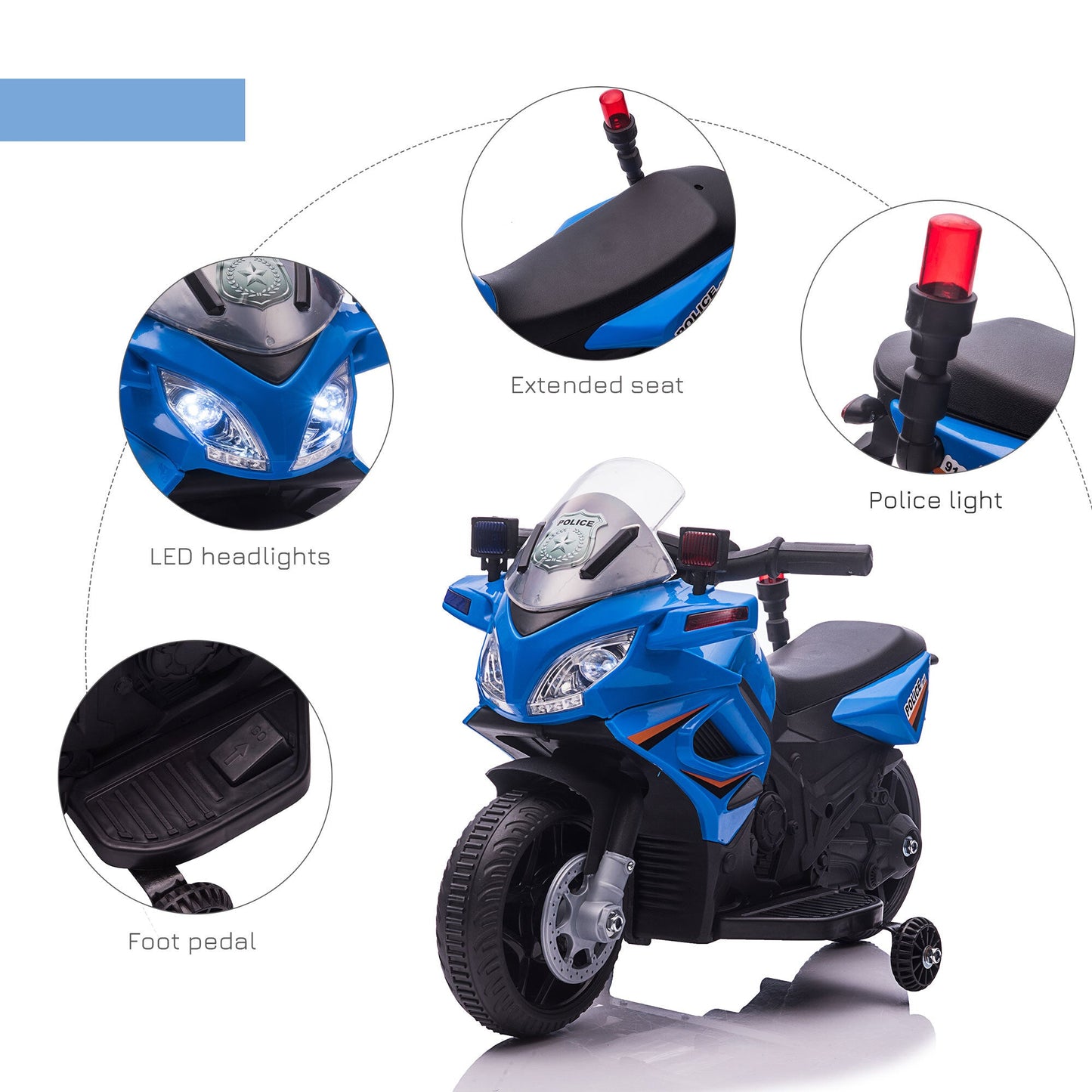 HOMCOM Kids 6V Electric Pedal Motorcycle Ride-On Toy Battery 18-36 months Blue