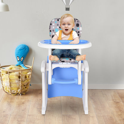 3-in-1 Convertible Baby High Chair Booster Seat w/ Removable Tray Blue