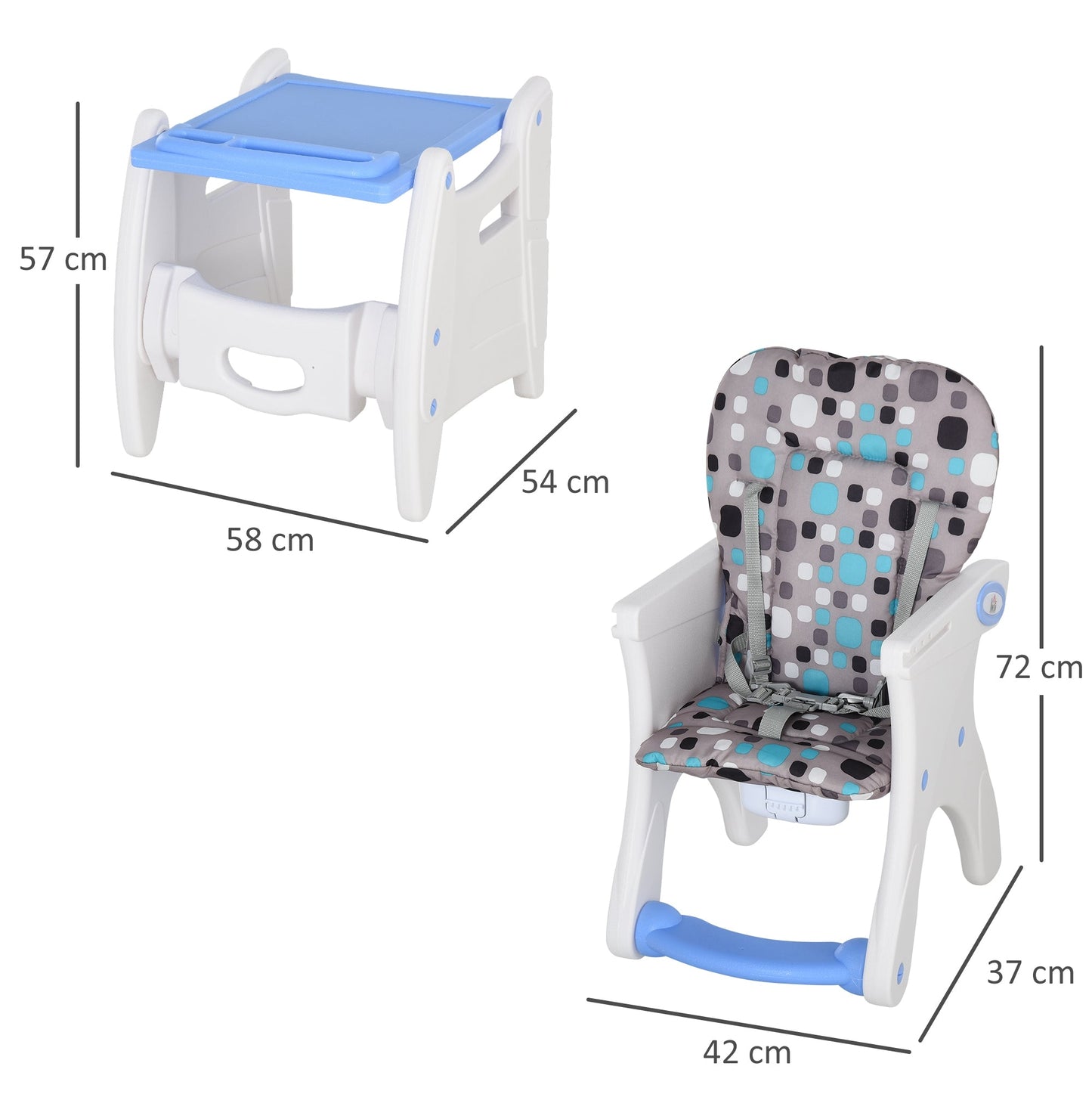 3-in-1 Convertible Baby High Chair Booster Seat w/ Removable Tray Blue