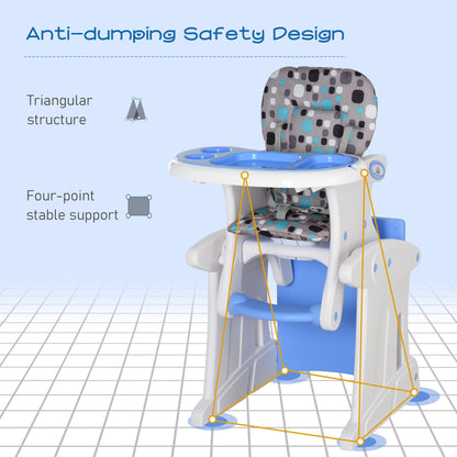 3-in-1 Convertible Baby High Chair Booster Seat w/ Removable Tray Blue