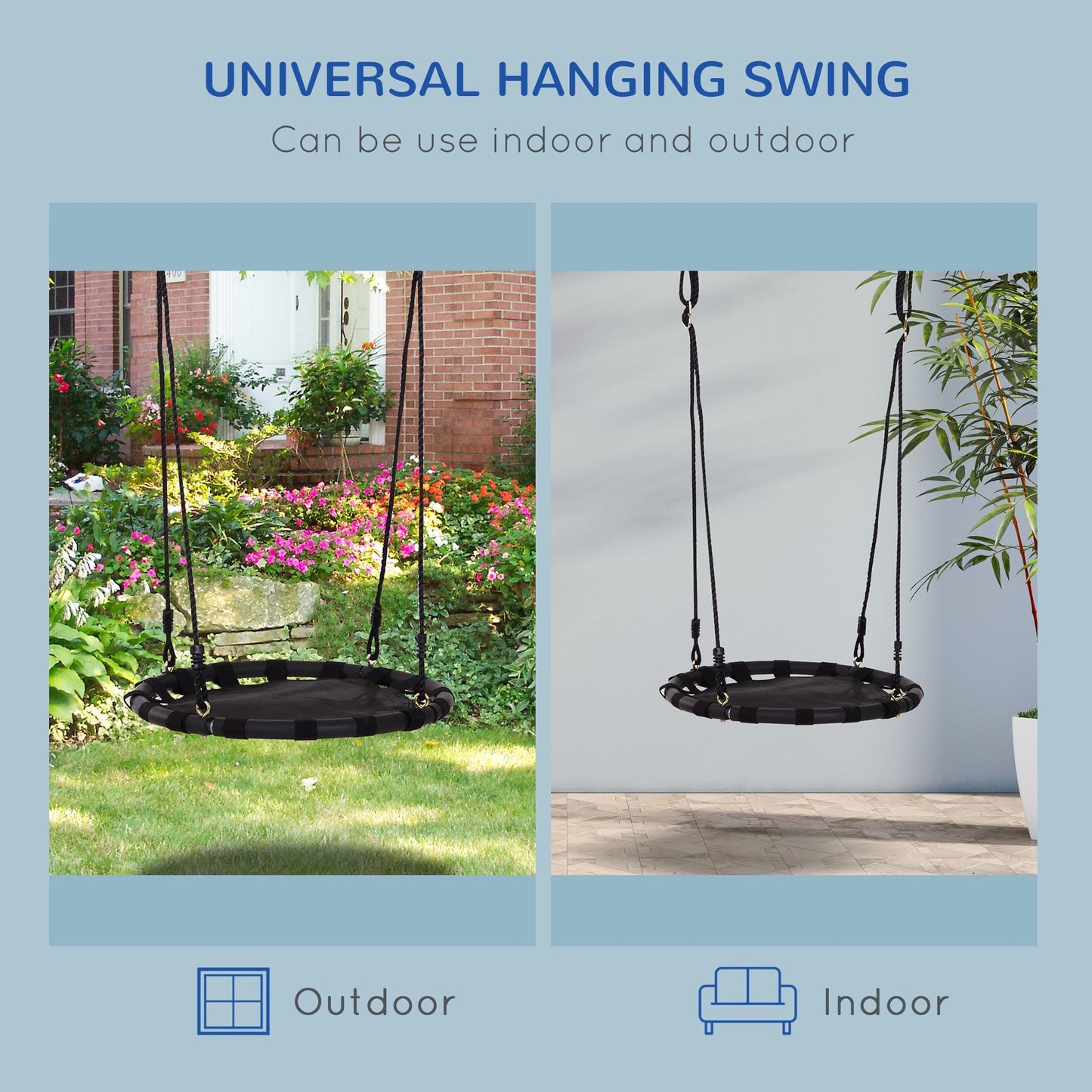 60cm Kids Hanging Tree Swing Nest Seat Metal Frame Backyard Playground