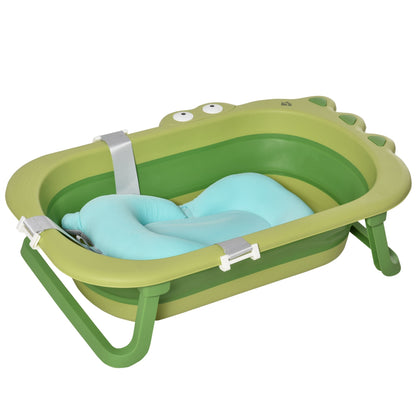 Baby Bath Tub for Toddler Foldable w/ Baby Cushion for 0-3 Years Green HOMCOM