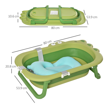 Baby Bath Tub for Toddler Foldable w/ Baby Cushion for 0-3 Years Green HOMCOM