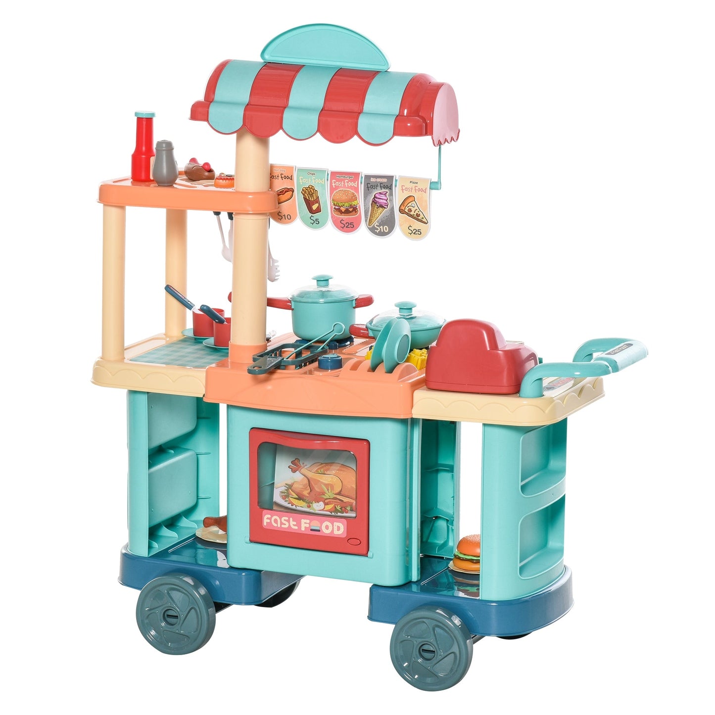 50 Pcs Kids Kitchen Play set Pretend Trolley Cart Toys for Age 3-6