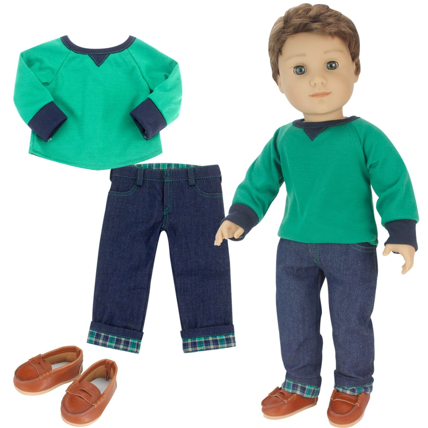 3 Piece Baby Dolls Clothes Set, 18 Inch Baby Boy Doll Green Top